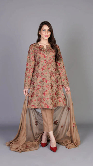 3pc lawn dress with embroidered chiffon dupatta