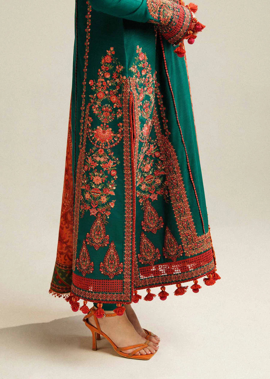 3PC EMBORIDED LAWN SHIRT SLEEVES PLAIN TROUSER ( D-LACE ) PRINTED DUPATA 1276-IN