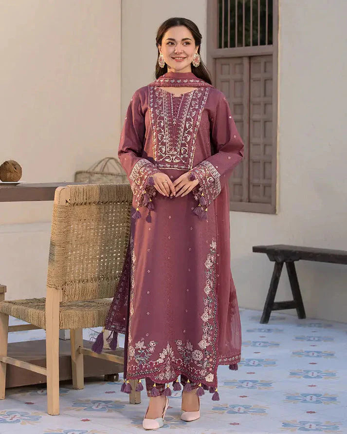 DHANAK 3PC EMBROIDERED SUIT WITH EMBROIDERED SHAWL