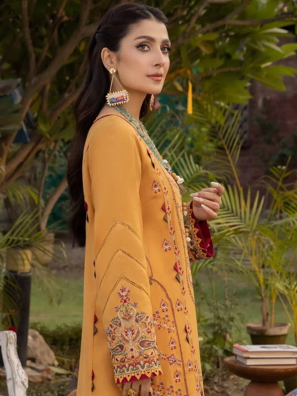 3PC UNSTITCHED LAWN Embroidered SHIRT SLEEVES PLAIN TROUSER PRINTED DUPATA 325-A