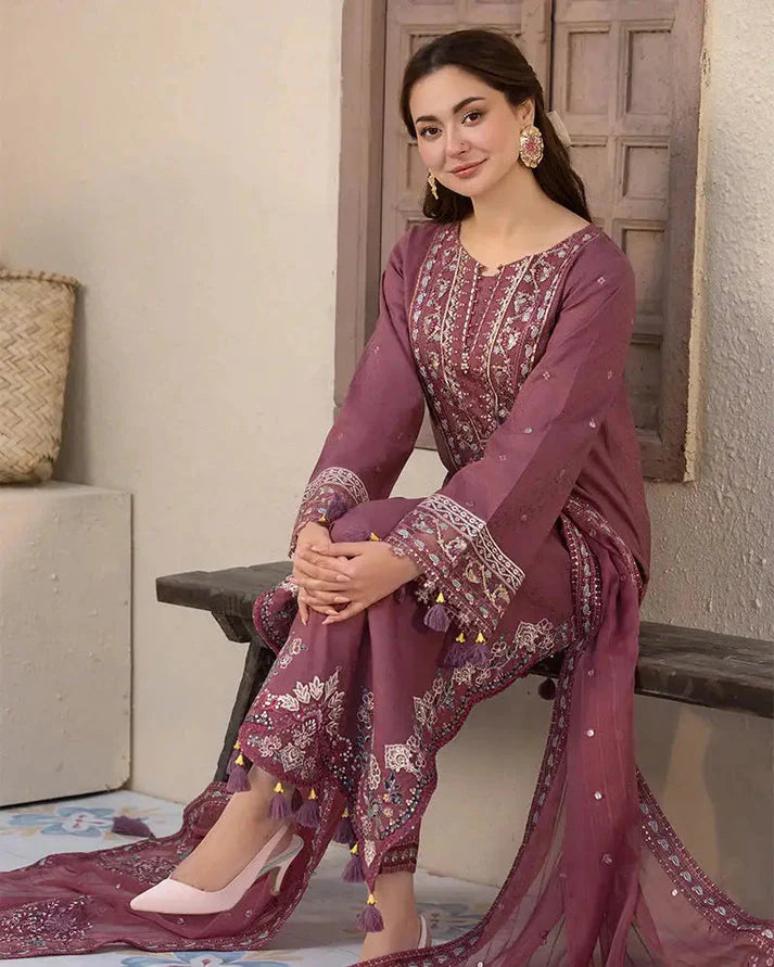 DHANAK 3PC EMBROIDERED SUIT WITH SHAWL