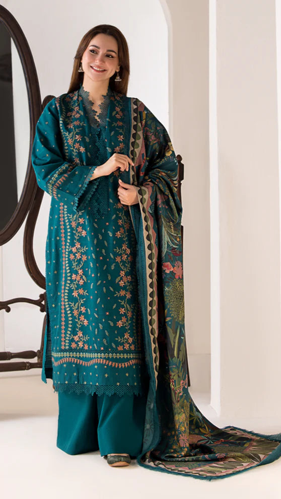 3PC LAWN EMBROIDERED SHIRT PLAIN TROUSER (D-LACE) MANAAR PRINTED DUPATA 6266-A