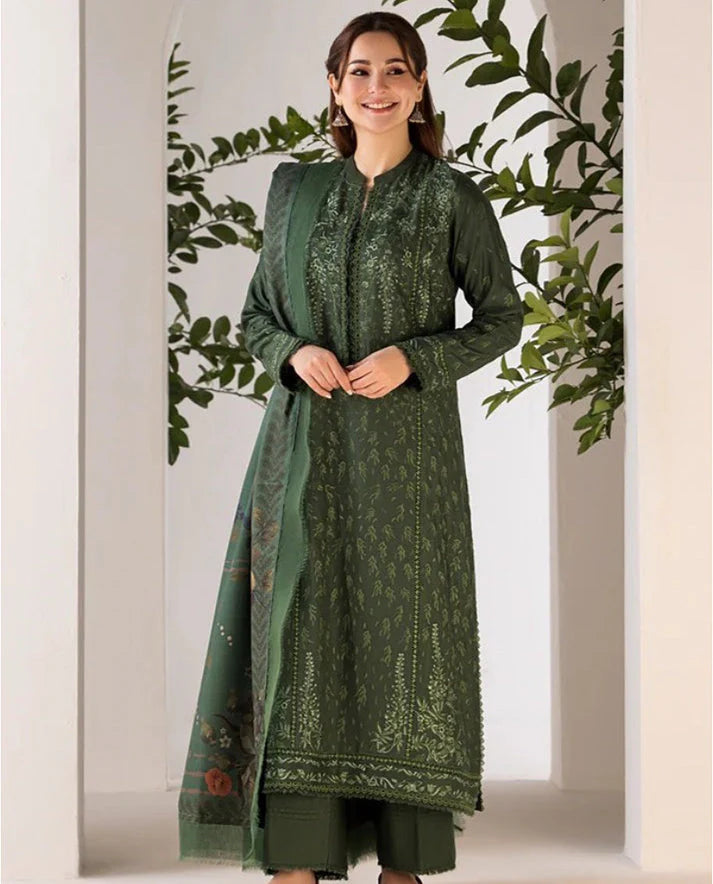 Dhanak 3PC Embroidered Suit with Wool Shawl