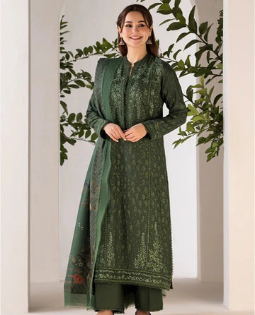 Dhanak 3PC Embroidered Suit with Wool Shawl