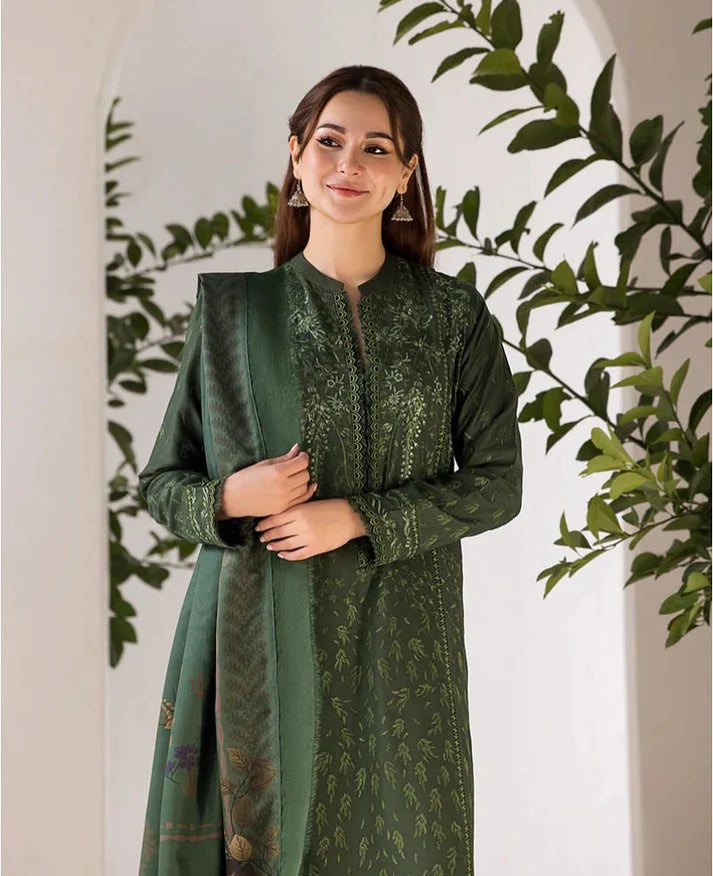 Dhanak 3PC Embroidered Suit with Wool Shawl