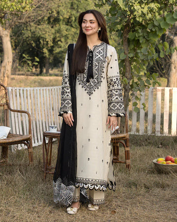 DHANAK 3PC EMBROIDERED SUIT WITH EMBROIDERED SHAWL