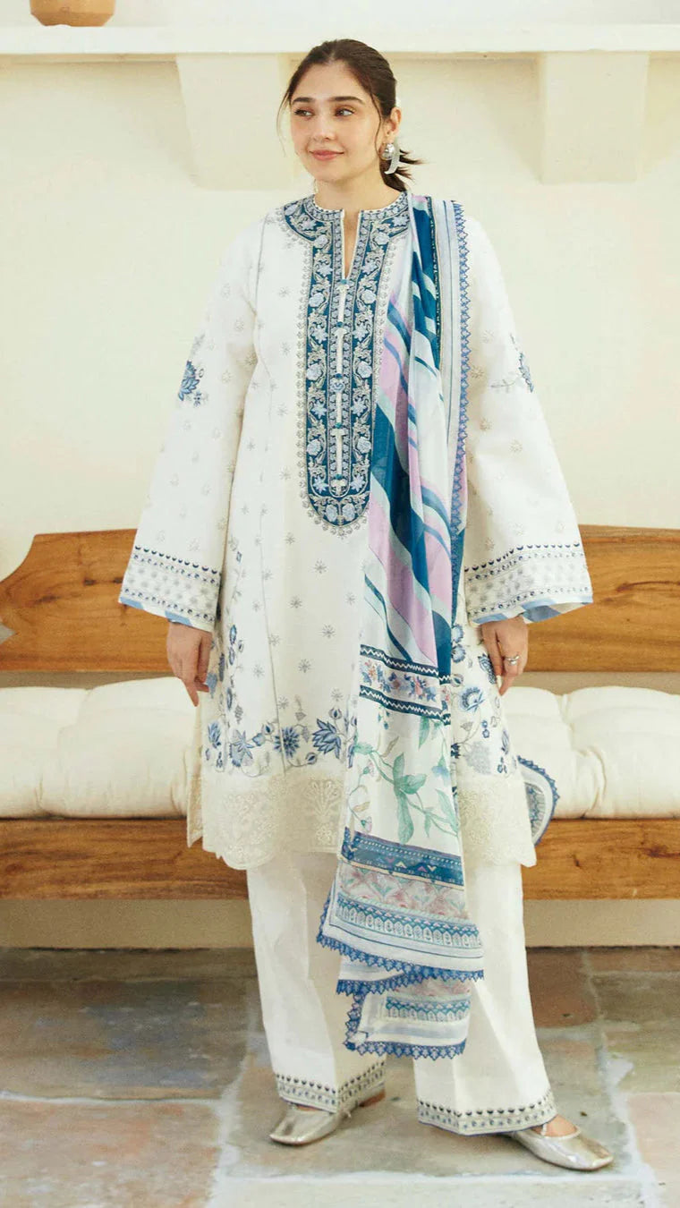 3PC Lawn Embroidered Shirt With Printed Dupatta D-1091