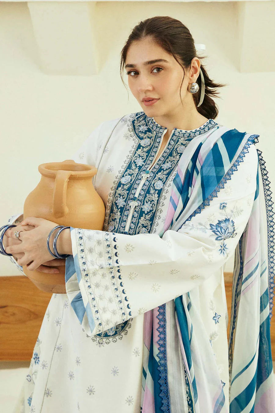 3PC Lawn Embroidered Shirt With Printed Dupatta D-1091