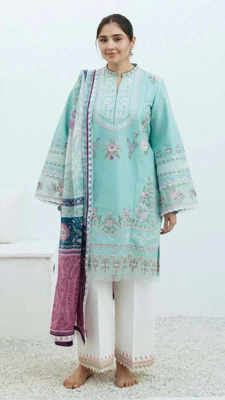 3PC LAWN EMBROIDERED SHIRT WITH MONARK PRINT DUPATTA D-1085