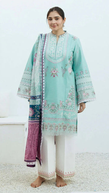 3PC LAWN EMBROIDERED SHIRT WITH MONARK PRINT DUPATTA D-1085