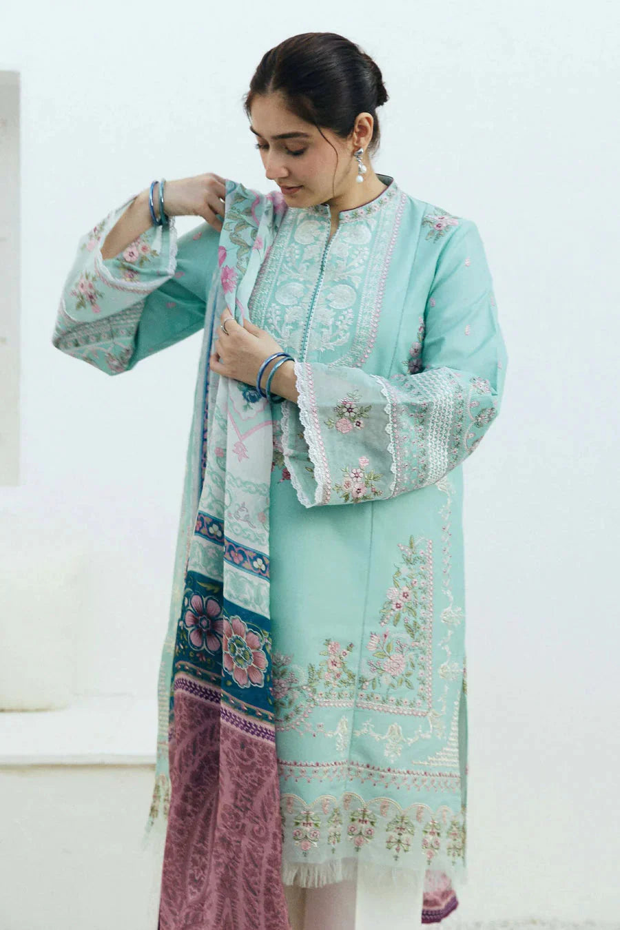 3PC LAWN EMBROIDERED SHIRT WITH MONARK PRINT DUPATTA D-1085