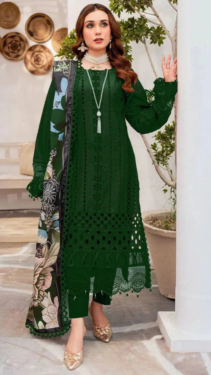 3PC CHIKANKARI LAWN EMBROIDERED SHIRT WITH SOFT PRINTED DUPA D-1086