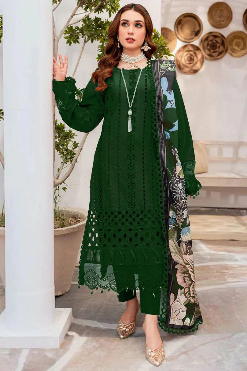 3PC CHIKANKARI LAWN EMBROIDERED SHIRT WITH SOFT PRINTED DUPA D-1086