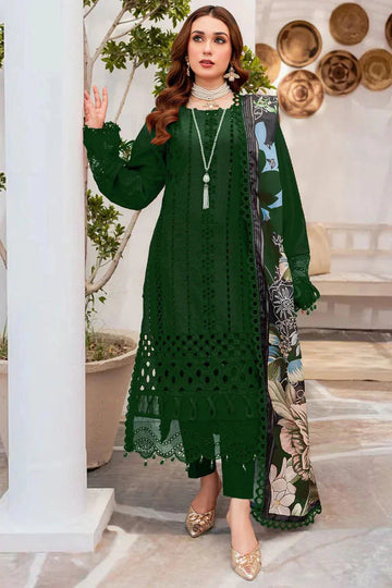 3PC CHIKANKARI LAWN EMBROIDERED SHIRT WITH SOFT PRINTED DUPA D-1086