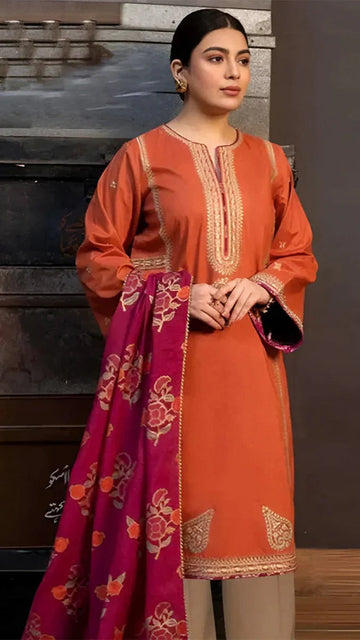 3PC LAWN EMBROIDERED SHIRT WITH MANAAR PRINTED DUPATTA AND TROUSER D-1060