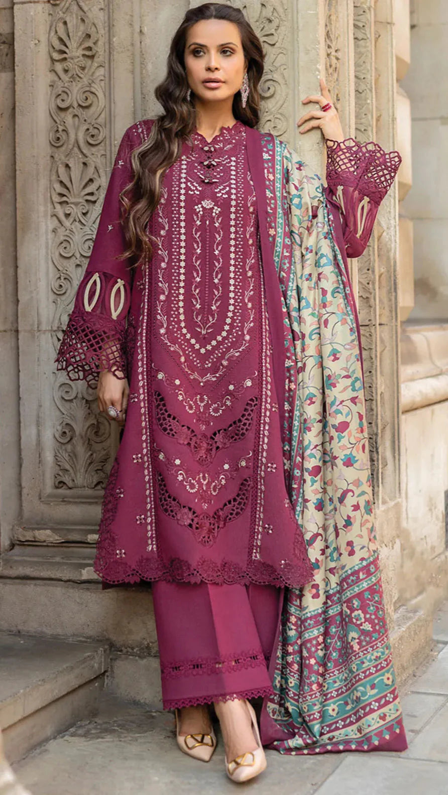 3-PIECE EMBROIDERED SHIRT SLEEVES PRINTED DUPATA 098-AL