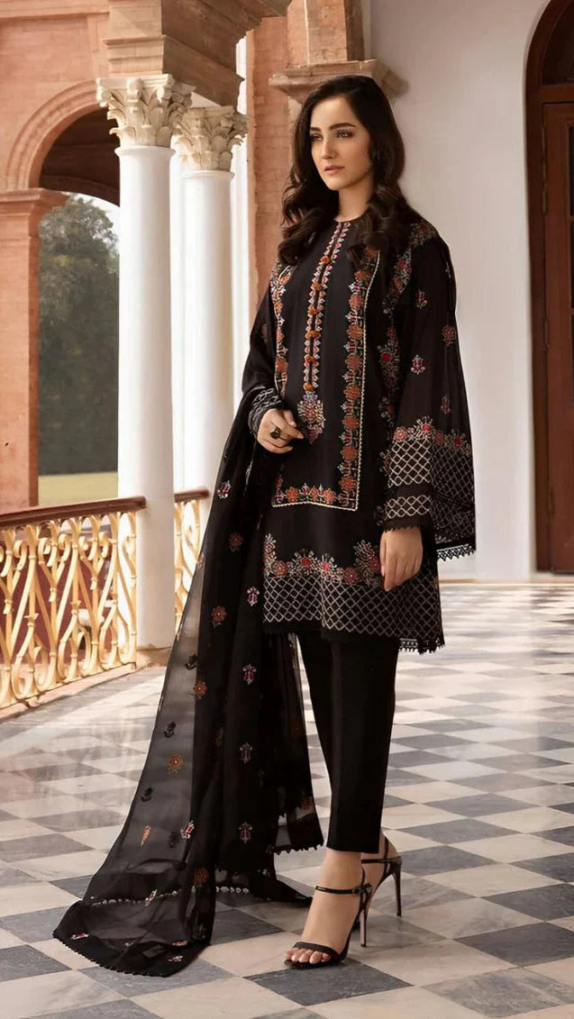BAREEZE 3PC UNSTITCHED LAWN EMBROIDERY SUIT D-1163
